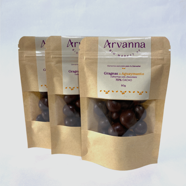 Grageas de frutas cubiertas con chocolate 70% cacao– Arvanna