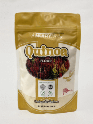 Harina de Quinua orgánica 250g Harina de quinua orgánica de 250g NutryBody, sobre fondo claro.