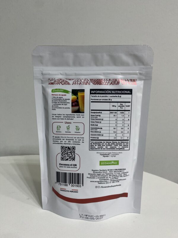 Aguaje en Polvo Natural 100 g. Ecoandino